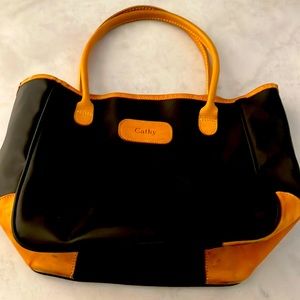 Jon Hart Design Black Nylon and leather tote. Vintage medium holiday bag “Cathy”